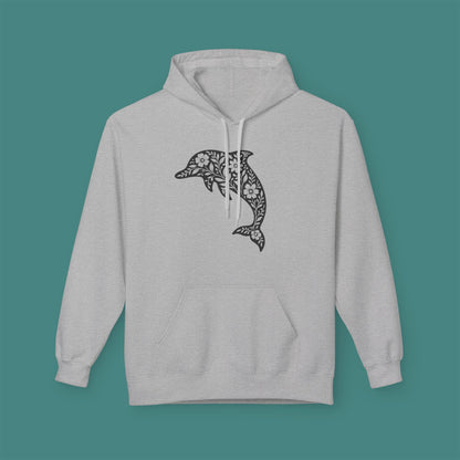 Floral Dolphin Silhouette Fleece Unisex Hoodie