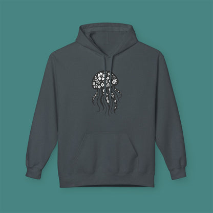 Floral Jellyfish Silhouette Fleece Unisex Hoodie