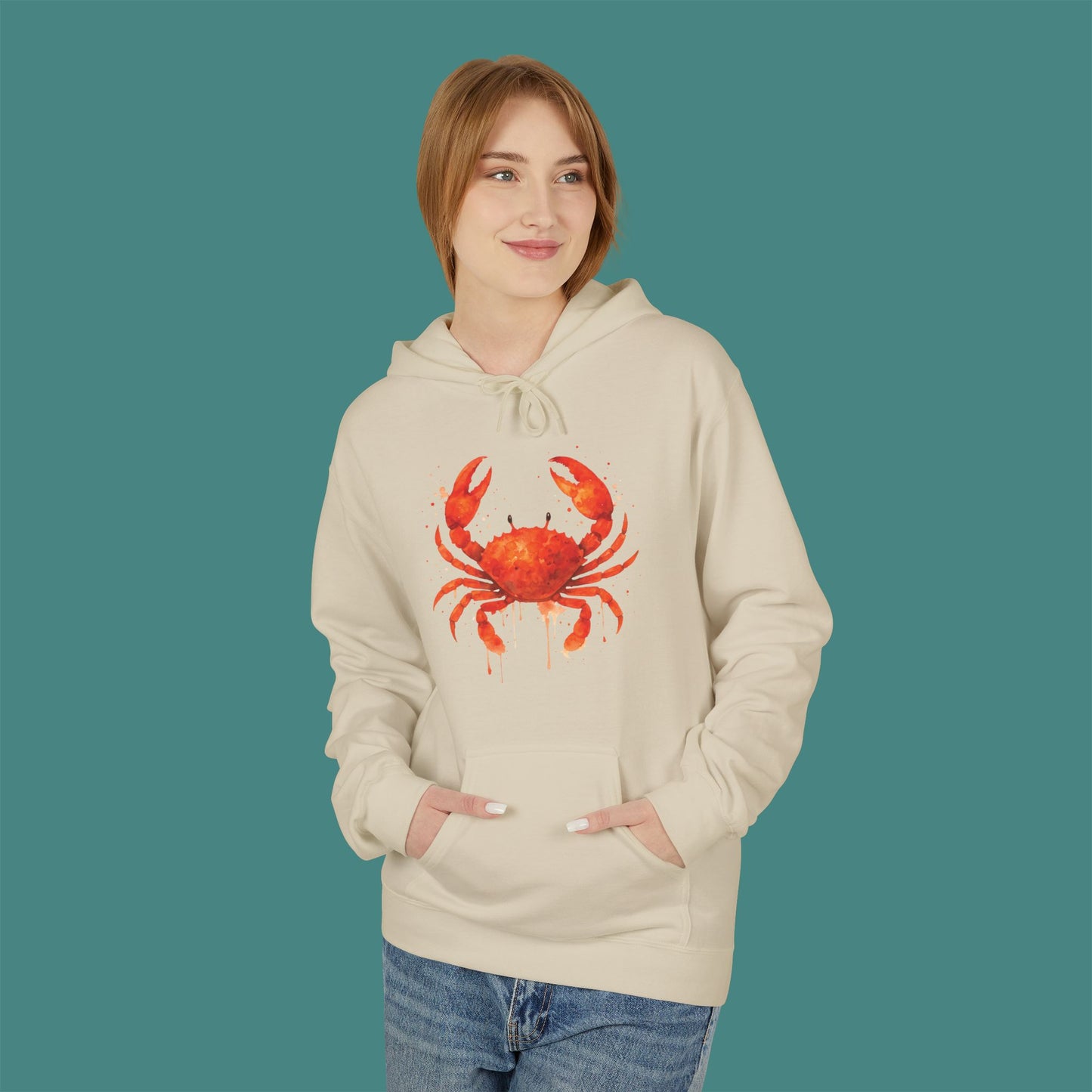 Watercolor Splash Crab Fleece Unisex Hoodie