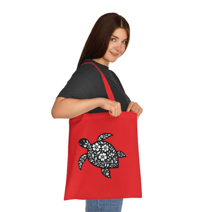 Floral Turtle Silhouette Tote Bag