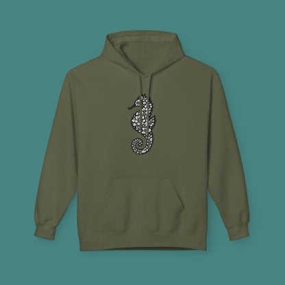 Floral Seahorse Silhouette Fleece Unisex Hoodie