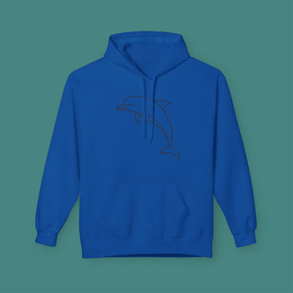 Minimalist Line Art Dolphin Fleece Unisex Hoodie