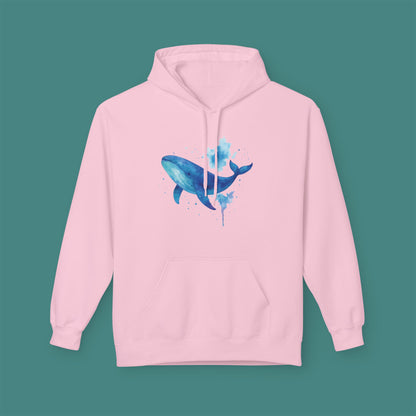 Watercolor Splash Whale Fleece Unisex Hoodie