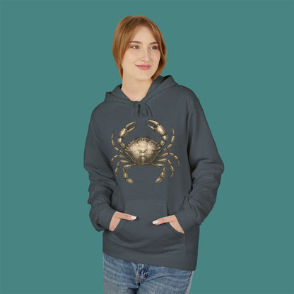 Vintage Etching Crab Fleece Unisex Hoodie