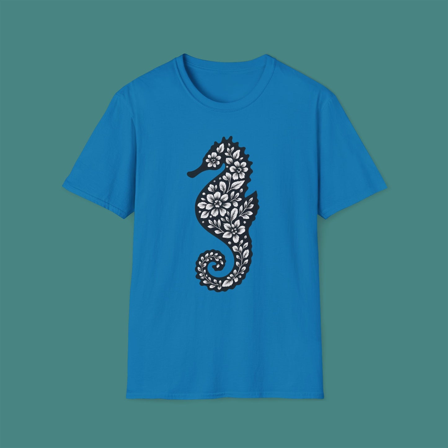 Floral Seahorse Silhouette Unisex T-Shirt