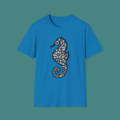 Floral Seahorse Silhouette Unisex T-Shirt