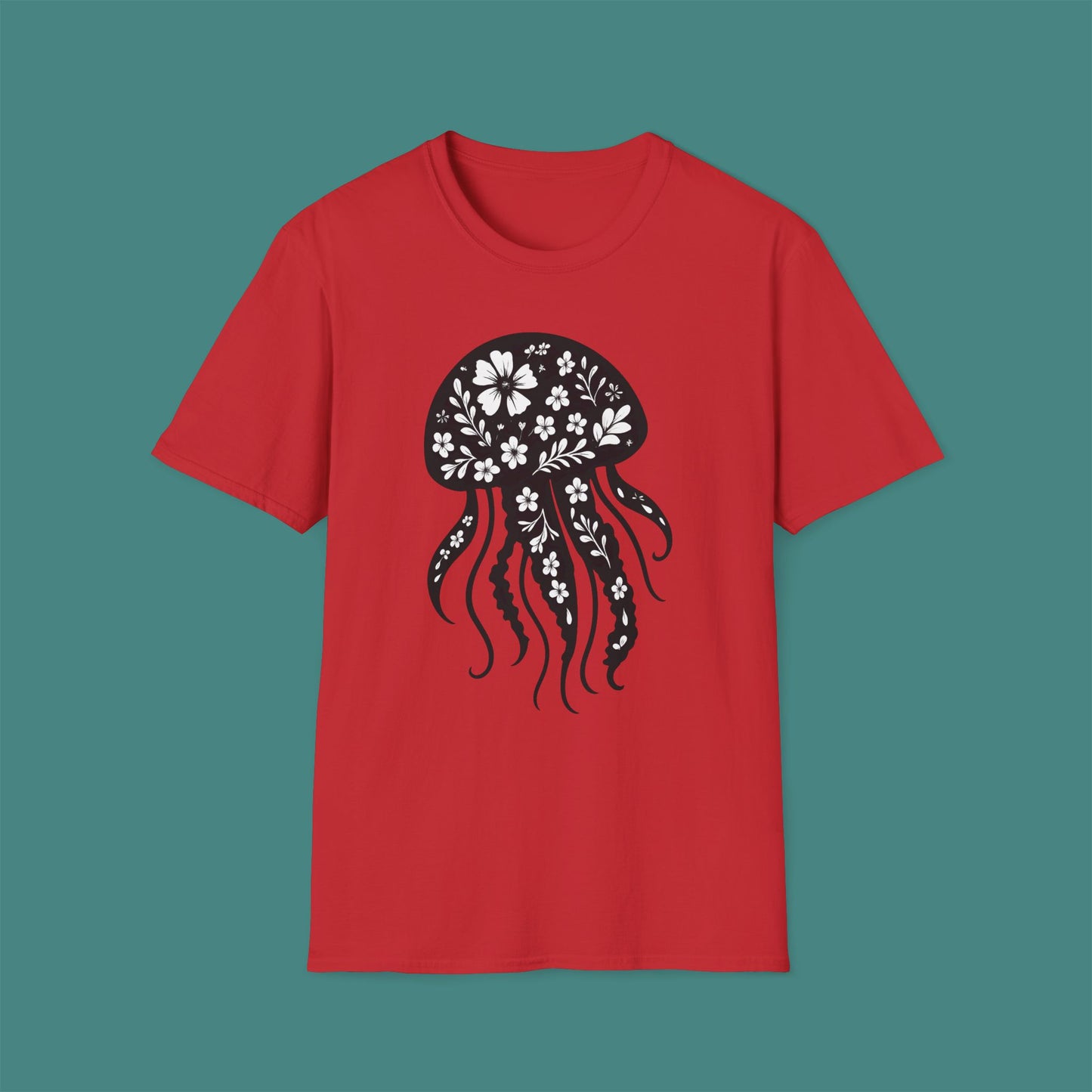 Floral Jellyfish Silhouette Unisex T-Shirt