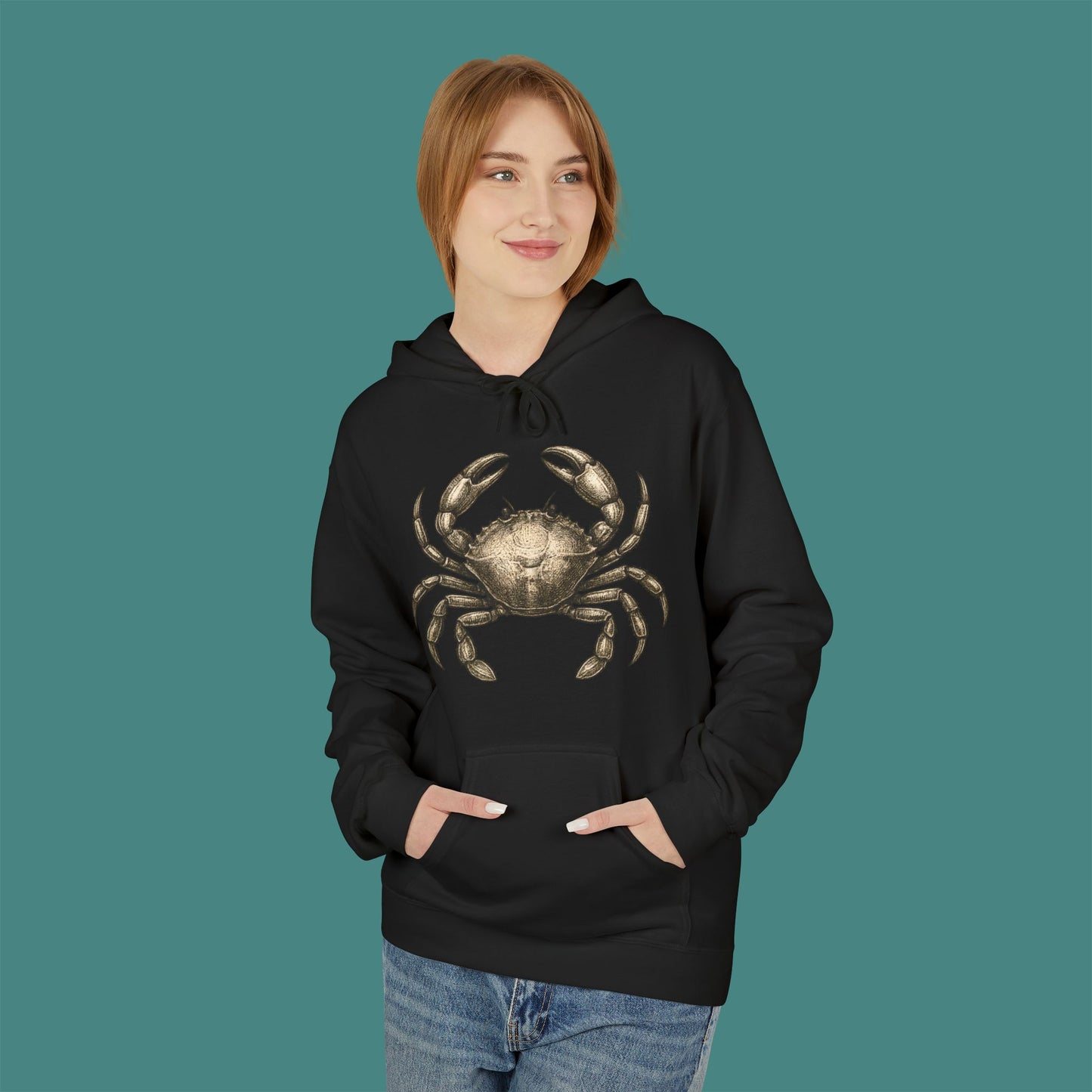 Vintage Etching Crab Fleece Unisex Hoodie