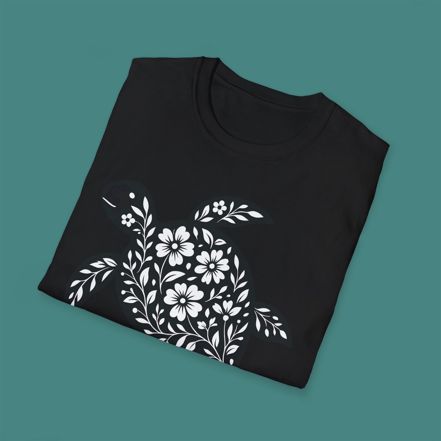 Floral Turtle Silhouette Unisex T-Shirt