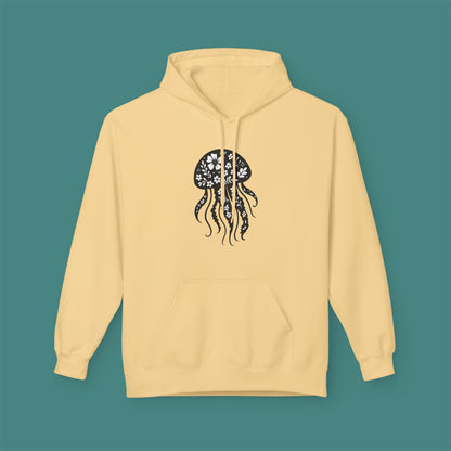 Floral Jellyfish Silhouette Fleece Unisex Hoodie