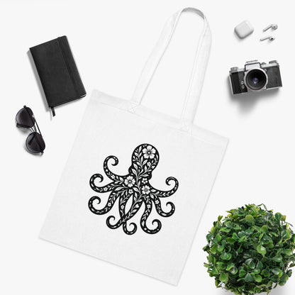 Floral Octopus Silhouette Tote Bag