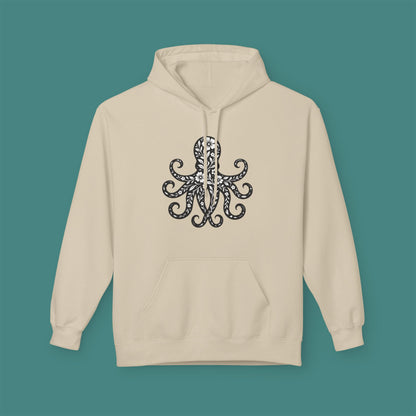 Floral Octopus Silhouette Fleece Unisex Hoodie