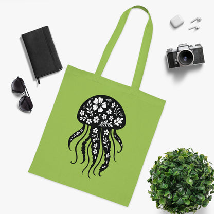 Floral Jellyfish Silhouette Tote Bag