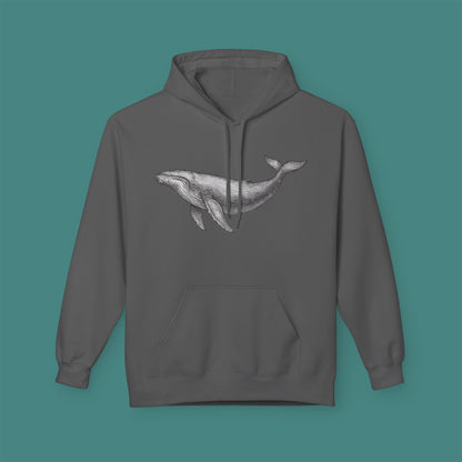 Vintage Etching Whale Fleece Unisex Hoodie