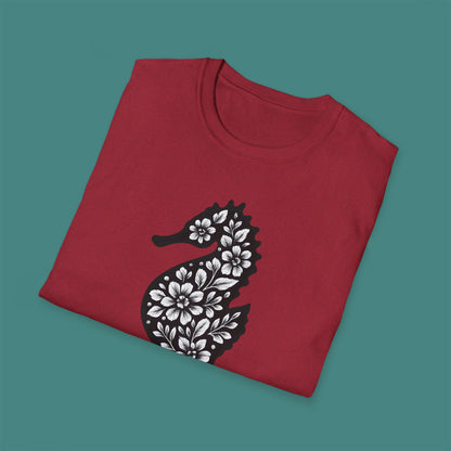 Floral Seahorse Silhouette Unisex T-Shirt
