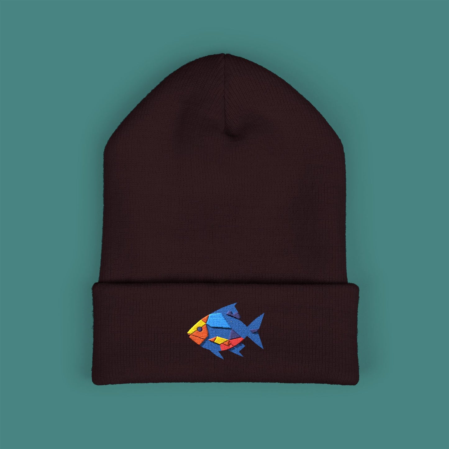 Geometric Polygon Fish Embroidered Beanie