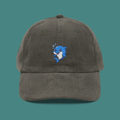 Cartoon Cute Dolphin Corduroy Embroidered Cap
