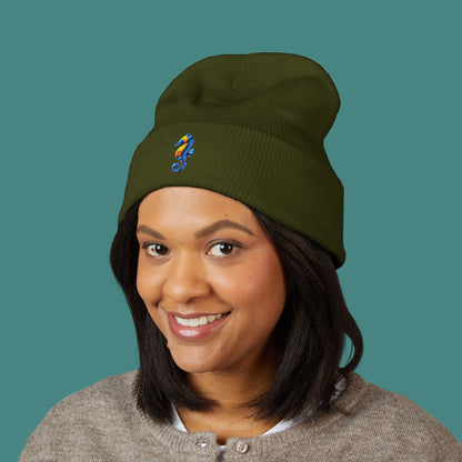 Geometric Polygon Seahorse Embroidered Beanie