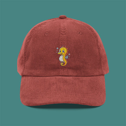 Cartoon Cute Seahorse Corduroy Embroidered Cap