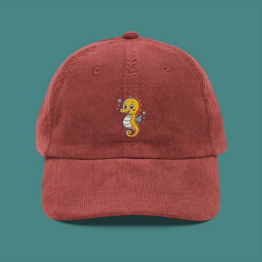 Cartoon Cute Seahorse Corduroy Embroidered Cap