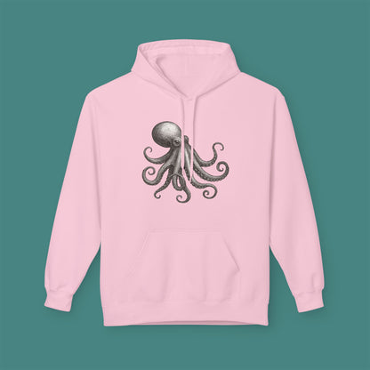 Vintage Etching Octopus Fleece Unisex Hoodie
