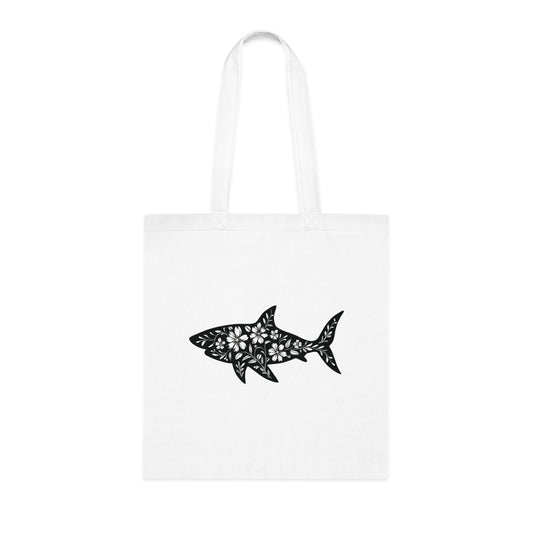 Floral Shark Silhouette Tote Bag
