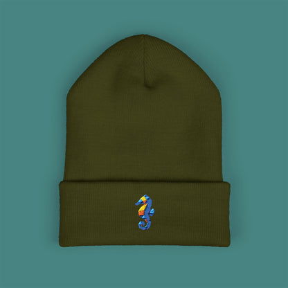 Geometric Polygon Seahorse Embroidered Beanie