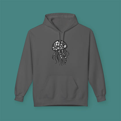 Floral Jellyfish Silhouette Fleece Unisex Hoodie