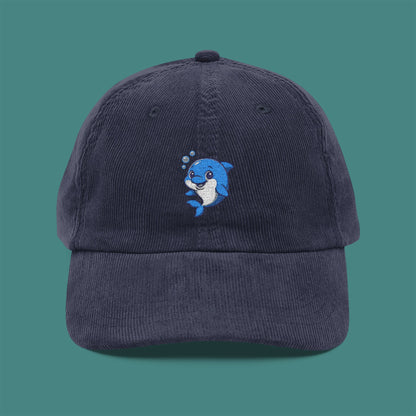 Cartoon Cute Dolphin Corduroy Embroidered Cap