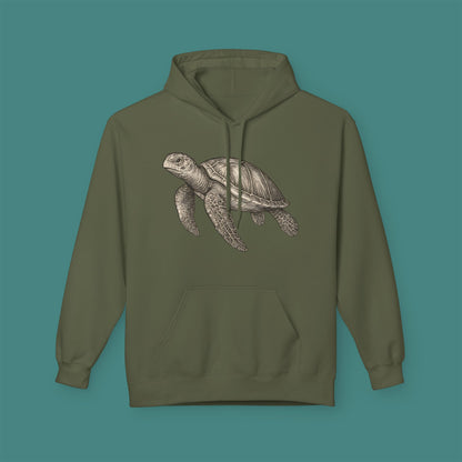 Vintage Etching Turtle Fleece Unisex Hoodie