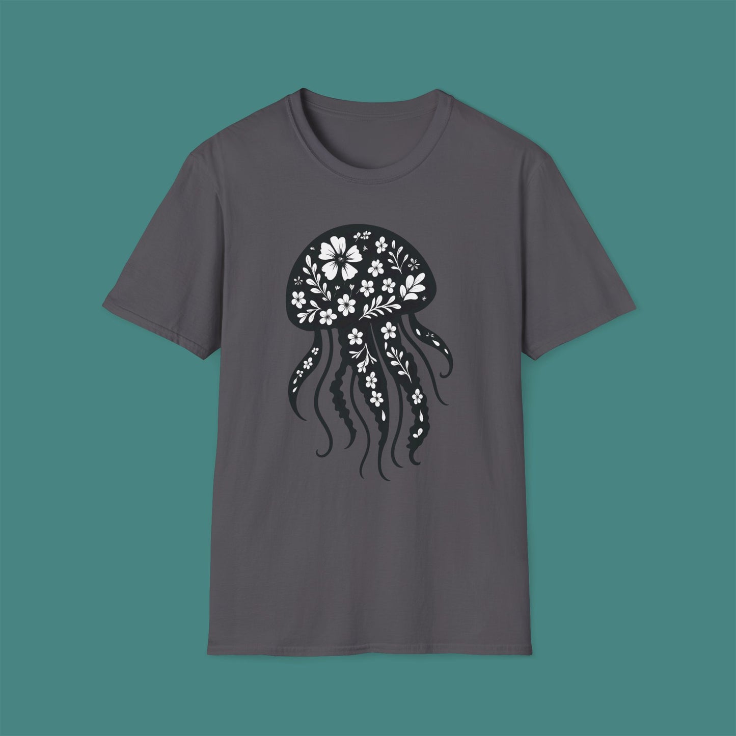 Floral Jellyfish Silhouette Unisex T-Shirt