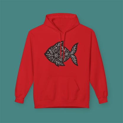 Floral Fish Silhouette Fleece Unisex Hoodie