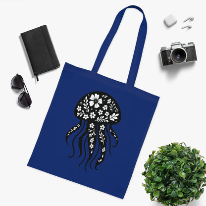 Floral Jellyfish Silhouette Tote Bag