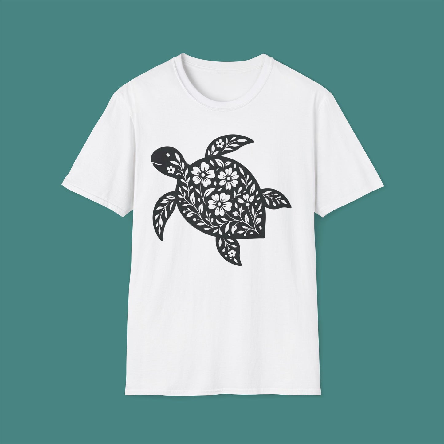 Floral Turtle Silhouette Unisex T-Shirt