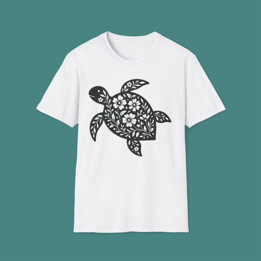 Floral Turtle Silhouette Unisex T-Shirt