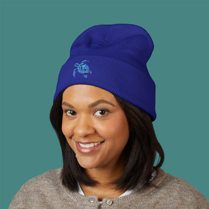 Geometric Polygon Turtle Embroidered Beanie