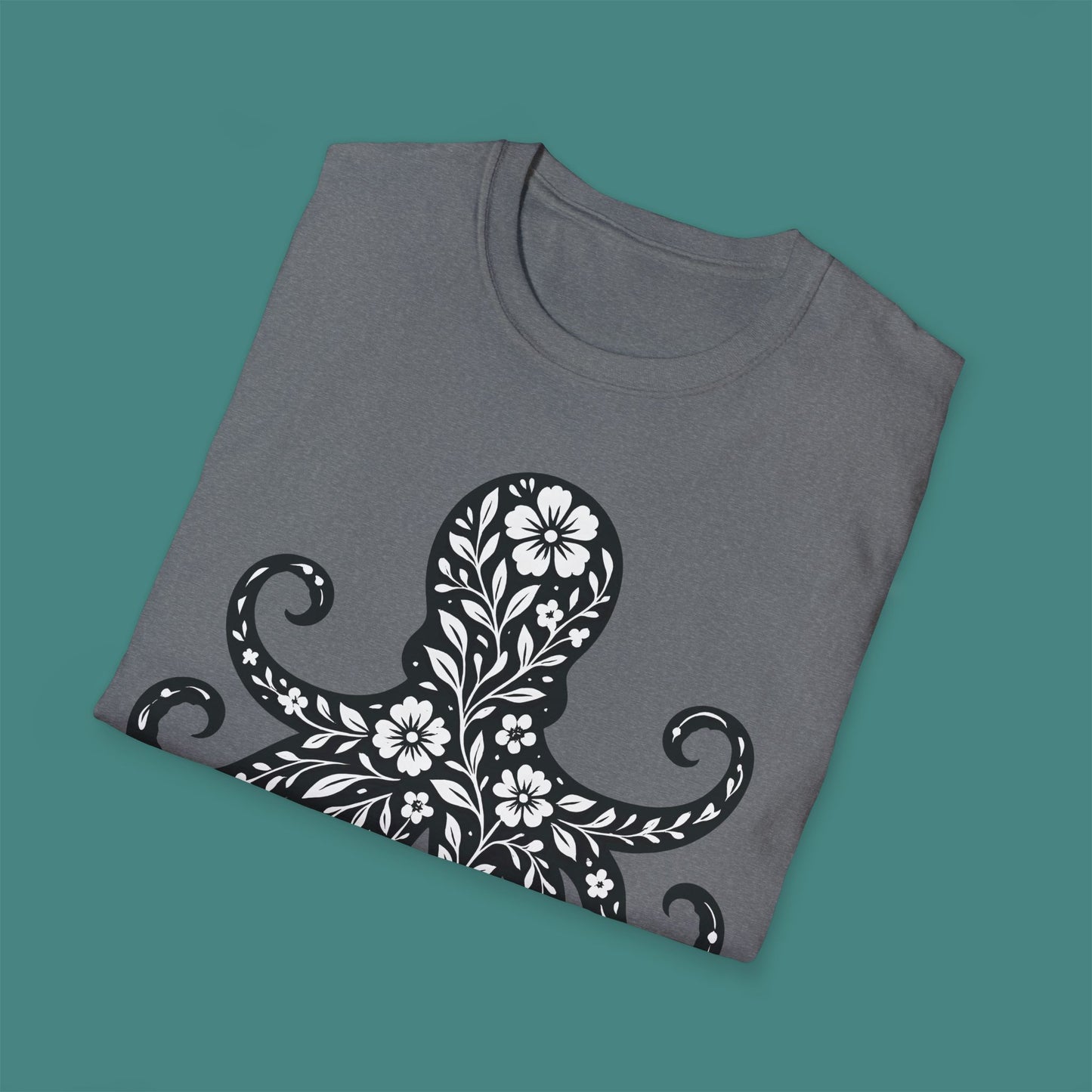 Floral Octopus Silhouette Unisex T-Shirt