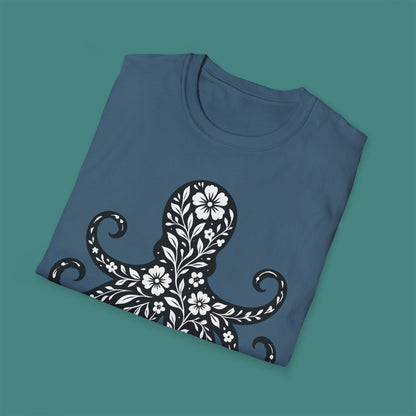 Floral Octopus Silhouette Unisex T-Shirt