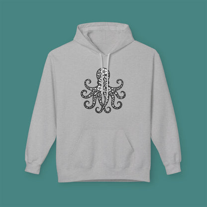 Floral Octopus Silhouette Fleece Unisex Hoodie