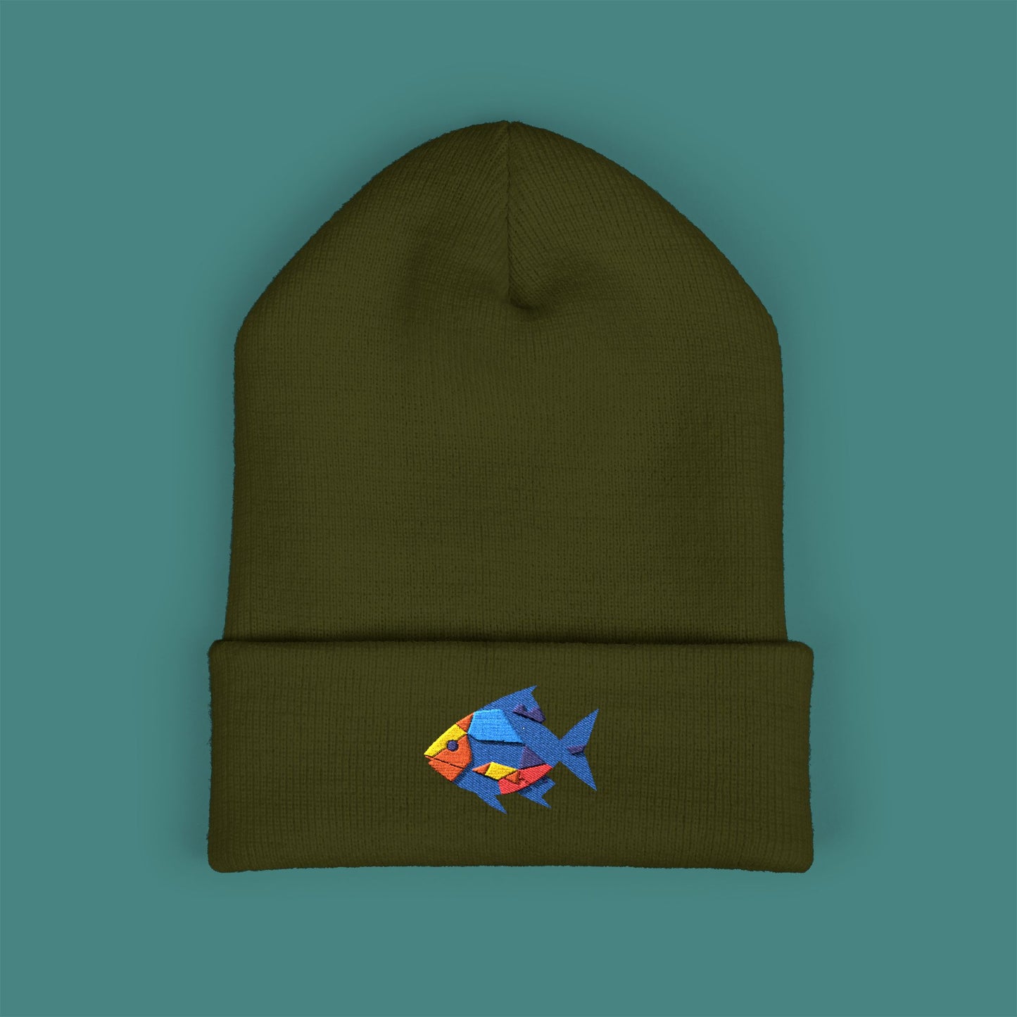 Geometric Polygon Fish Embroidered Beanie