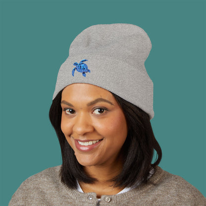 Geometric Polygon Turtle Embroidered Beanie