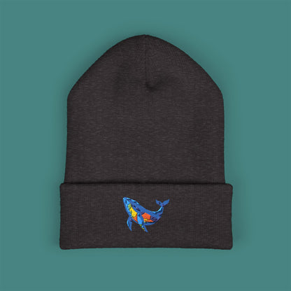 Geometric Polygon Whale Embroidered Beanie