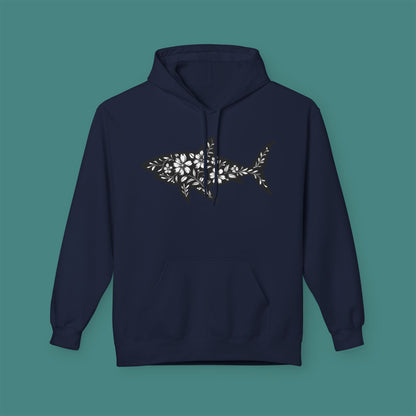 Floral Shark Silhouette Fleece Unisex Hoodie