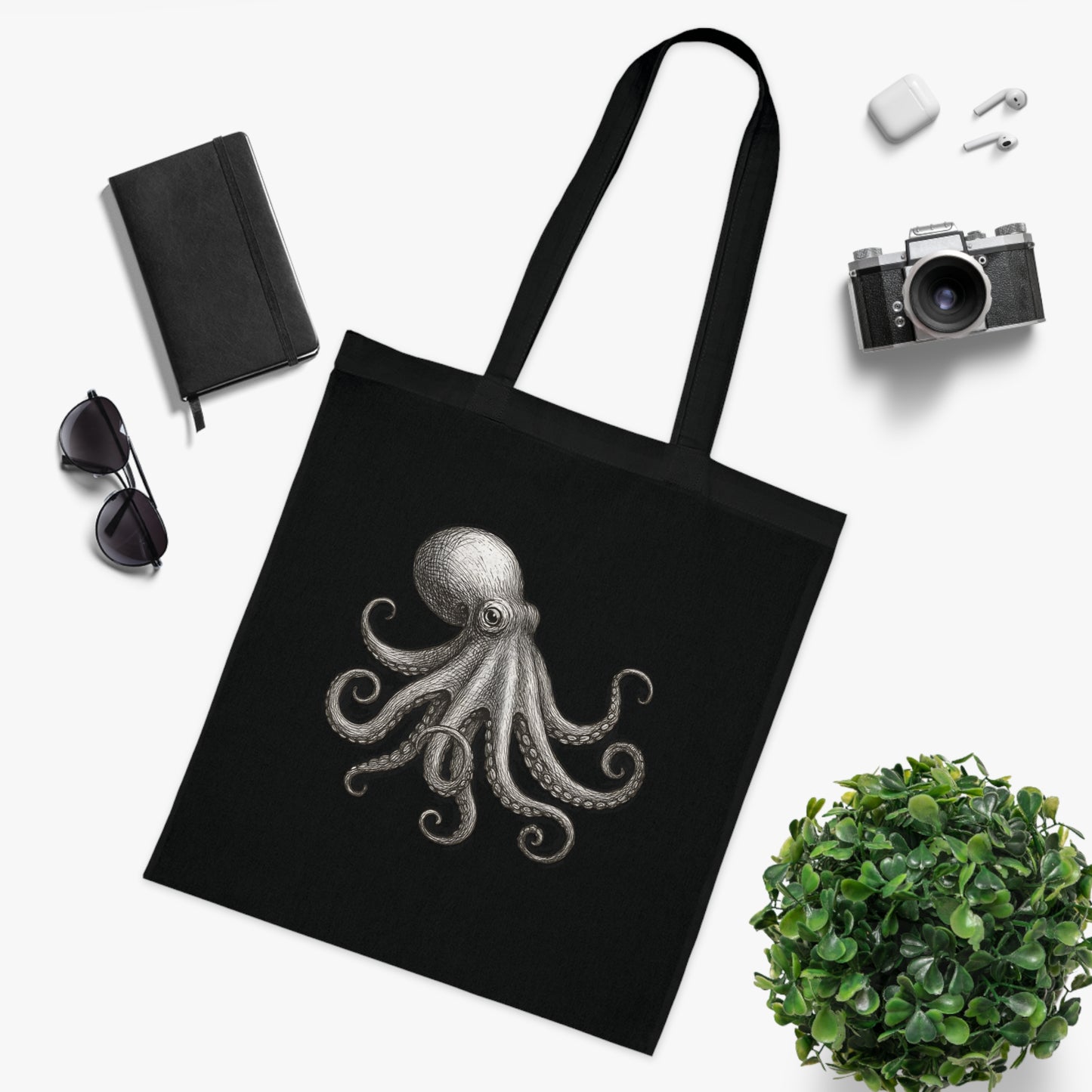 Vintage Etching Octopus Tote Bag