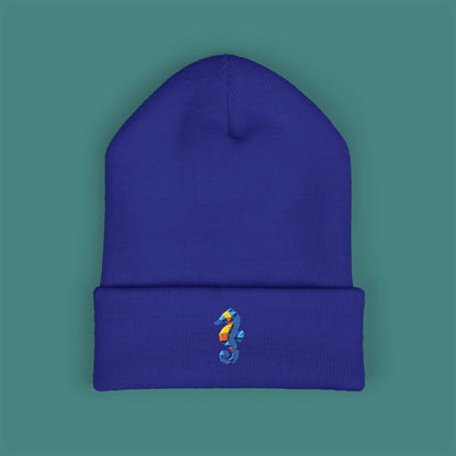 Geometric Polygon Seahorse Embroidered Beanie