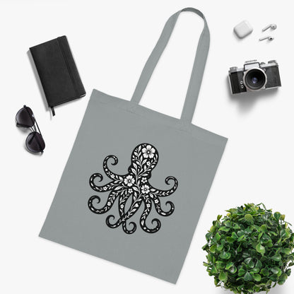 Floral Octopus Silhouette Tote Bag