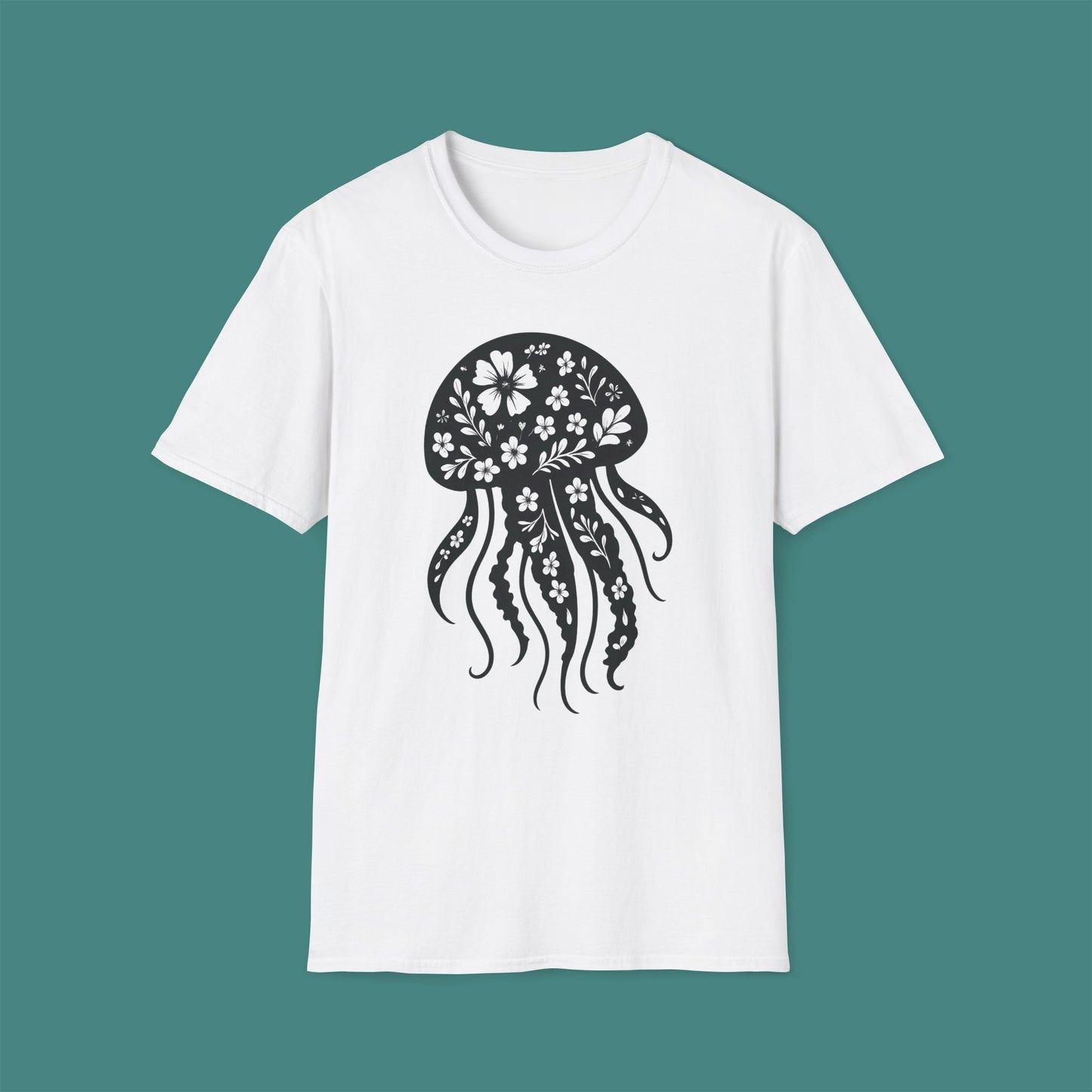 Floral Jellyfish Silhouette Unisex T-Shirt