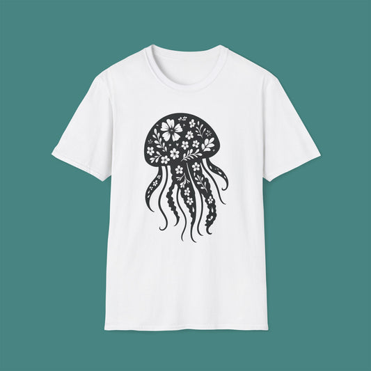 Floral Jellyfish Silhouette Unisex T-Shirt