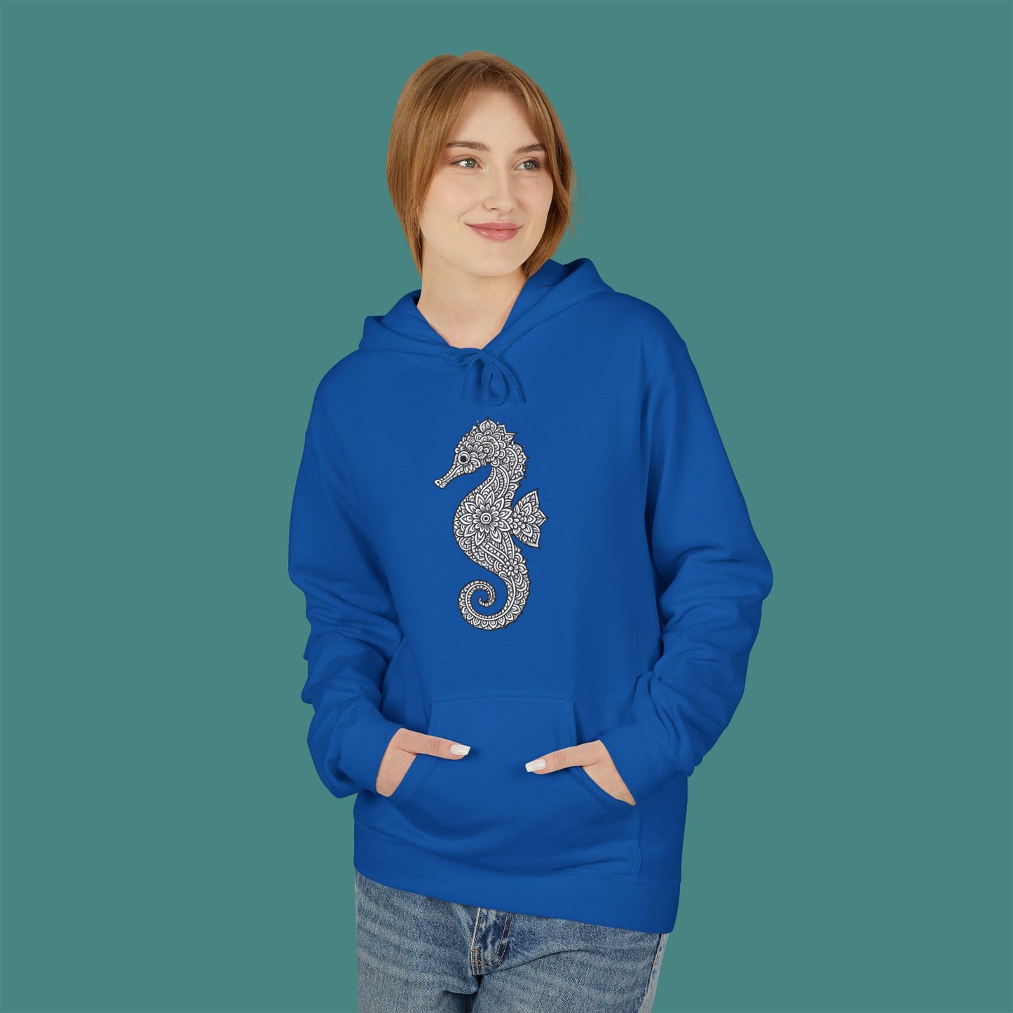 Intricate Mandala Seahorse Fleece Unisex Hoodie