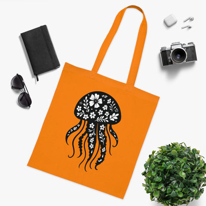 Floral Jellyfish Silhouette Tote Bag